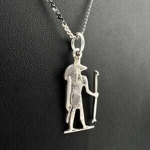 925 Anubis Egyptian God of the Dead Sterling Silver Serpentine Chain Necklace